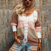 Plus Size Color Blocking Hooded Top