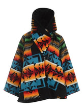 Printed High Collar Hooded Casual Color Block Coat