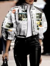 Casual Puff Sleeves Letter Print Going Out Short Outerwear Loose Jackets