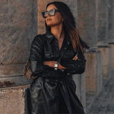 Single Breasted Long Sleeve Solid Coat With Belt