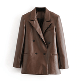 Solid Color Fashion PU Faux Leather Blazer