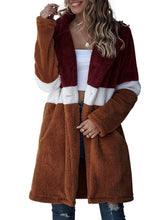 Turndown Collar Color Block Pockets Faux Fur Coat