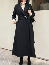 Turndown Collar Long Sleeves Lace Up Oversized Casual Outerwear Maxi Coat
