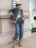 Vintage Denim Jacket And Harem Pants Two-Piece Set