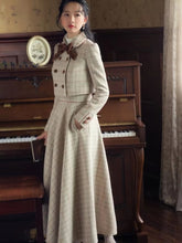 Vintage Plaid Bow Double-breasted Long Sleeve Coat And Skirt 2 Piece Suit