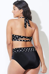 Plus Size Polka Dots High Waist Halter Bikini - Two Piece Set