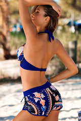 Boyshort Boho Floral Halter Bikini - Two Piece Set