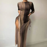 Abstract Long Sleeve Cover Up Slide Triangle Brazilian Three Piece Bikini