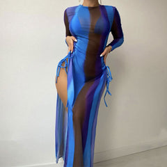Abstract Long Sleeve Cover Up Slide Triangle Brazilian Three Piece Bikini