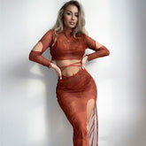 Abstract Mesh Cover Up Sarong Slide Triangle Brazilian Four Piece Bikini