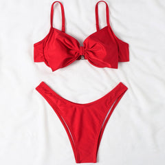 Adorable High Cut Ruched Bowknot Brazilian Two Piece Bikini