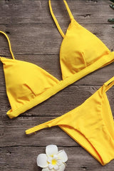 Yellow Triangle Brazilian String Thong High Cut Bikini Bathing Suit
