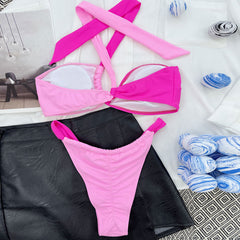 Asymmetric Contrast Trim Scrunch Back Brazilian Two Piece Bikini