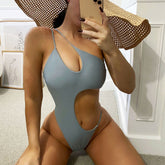 Asymmetrical String Cutout One Shoulder Brazilian One Piece Swimsuit