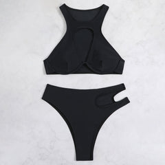 Athletic Cutout Cheeky High Neck Underwire Brazilian Two Piece Bikini