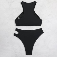 Athletic Cutout Cheeky High Neck Underwire Brazilian Two Piece Bikini