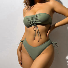 Athletic High Leg Scrunch Cheeky Bandeau Brazilian Two Piece Bikini