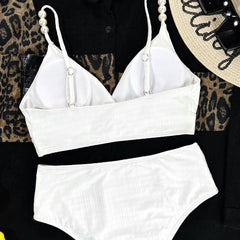 Athletic High Waist Moderate Beaded V Neck Brazilian Two Piece Bikini
