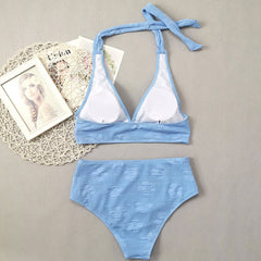 Athletic Mid Waist Floral Shirred Halter Brazilian Two Piece Bikini