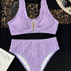 Athletic Petal Effect High Waist V Wire Bralette Brazilian Two Piece Bikini