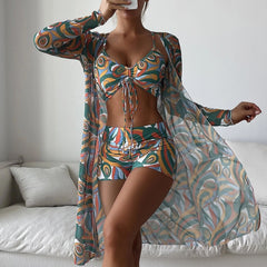 Athletic Printed Boy Short Bralette Brazilian Three Piece Bikini