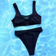 Athletic Sheer Mesh High Waist High Cut Bralette Brazilian Two Piece Bikini