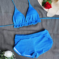 Athletic Textured Boyshort Slide Triangle Brazilian Two Piece Bikini