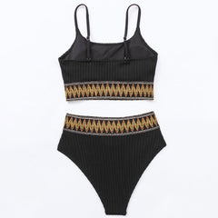 Athletic Zigzag High Waist Moderate Ribbed Crop Brazilian Two Piece Bikini