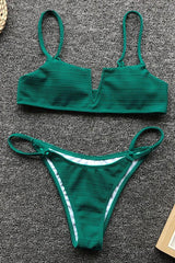 Ribbed Notch Front Bandeau Bikini - Two Piece Set