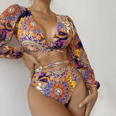 Baroque Print Cutout High Rise Wraparound Crop Brazilian Two Piece Bikini