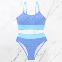 Bicolor Flocked Floral High Waist Moderate Bralette Brazilian Two Piece Bikini