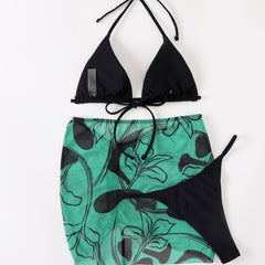 Boho Floral Cover Up String Slide Triangle Brazilian Three Piece Bikini