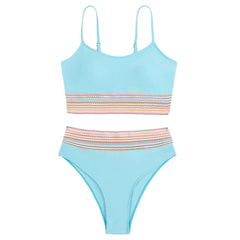 Boho Moderate High Waist Contrast Trim Brazilian Two Piece Bikini
