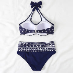 Boho Printed Twist Underwire Halter Brazilian Two Piece Bikini