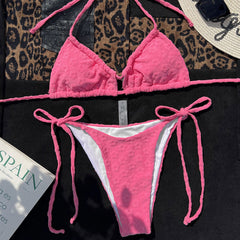 Bold Floral Terry Cloth Tie String Cutout Bralette Brazilian Two Piece Bikini