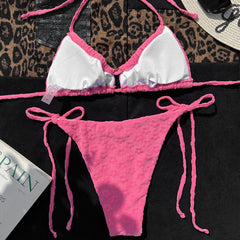 Bold Floral Terry Cloth Tie String Cutout Bralette Brazilian Two Piece Bikini