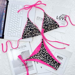 Bold String Leopard Print Slide Triangle Brazilian Two Piece Bikini