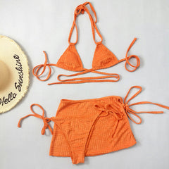 Bright Striped Terry Wrap Micro Triangle Brazilian Three Piece Bikini