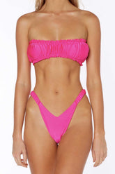 Ruched High Leg Bandeau Bikini - Two Piece Set