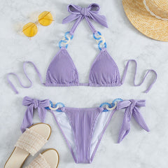 Chic Ribbed O Ring Slide Triangle Brazilian Two Piece Bikini