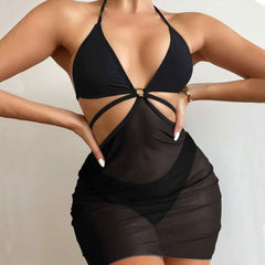 Chic Sarong High Cut Halter Triangle Brazilian Three Piece Bikini