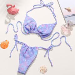 Chic Tie Dye Textured Slide Triangle Brazilian Two Piece Bikini