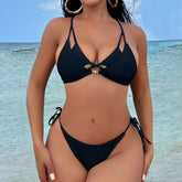 Chic Tie String Crinkled Cheeky Layer Triangle Brazilian Two Piece Bikini