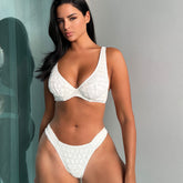 Classy Textured High Cut Cheeky Underwire Brazilian Two Piece Bikini