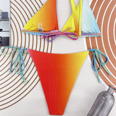 Colorful Tie String Cheeky One Shoulder Brazilian Two Piece Bikini