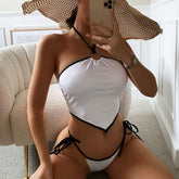 Contrast Tie String O Ring Halter Brazilian Two Piece Bikini