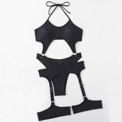 Cool Garter High Cut O Ring Cutout Halter Brazilian One Piece Swimsuit