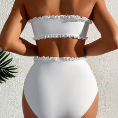 Cute Ruffle High Waist Moderate Bandeau Brazilian Two Piece Bikini