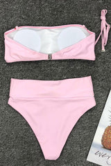 High Waisted Knotted Hearts Printed Bandeau Bikini - Two Piece Set