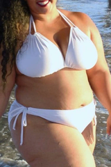 Plus Size Self Tie Sliding Triangle Bikini - Two Piece Set